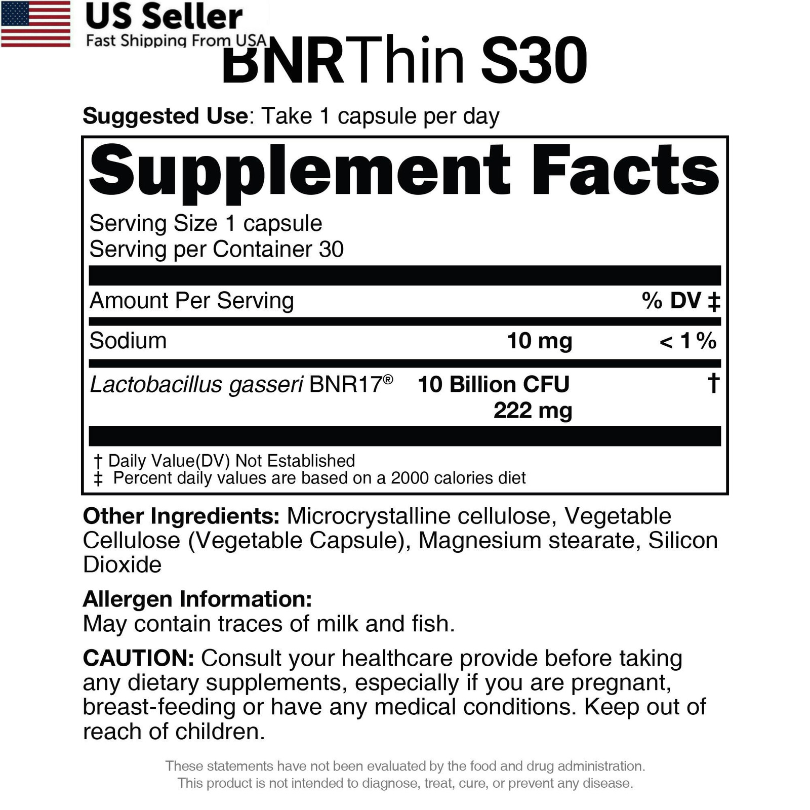 AceBiome BNRThin S30, Lactobacillus Gasseri BNR17, 10 1 Count (Pack of 30)