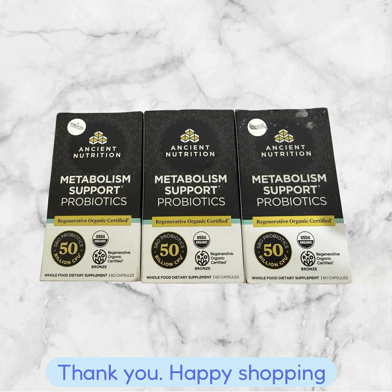 FOR 3 Ancient Nutrition Organic Probiotics Metabolism Support 60ct Each 50B CFU