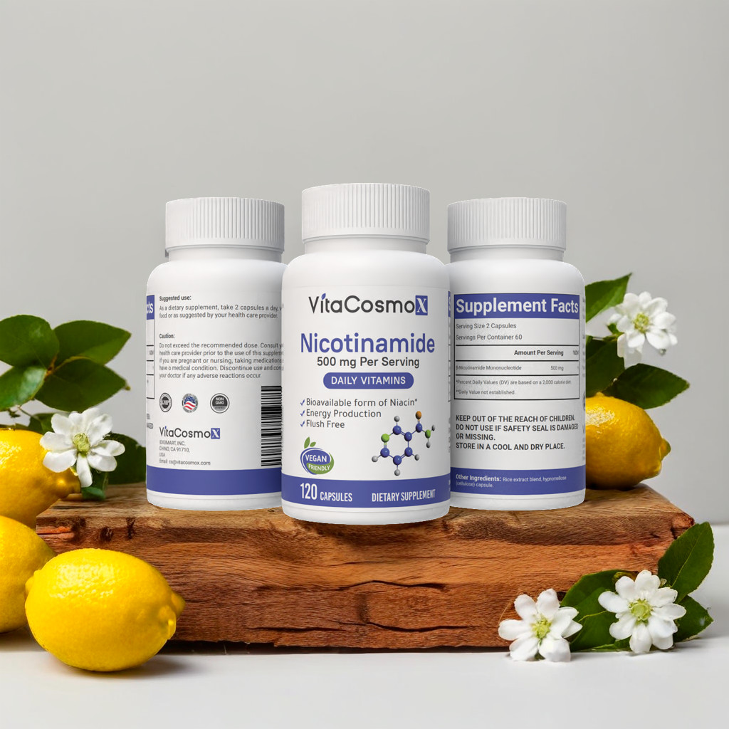 VitaCosmoX Niacinamide (Vitamin B3) 500mg, 120 Capsules Flush Free, Gluten Free