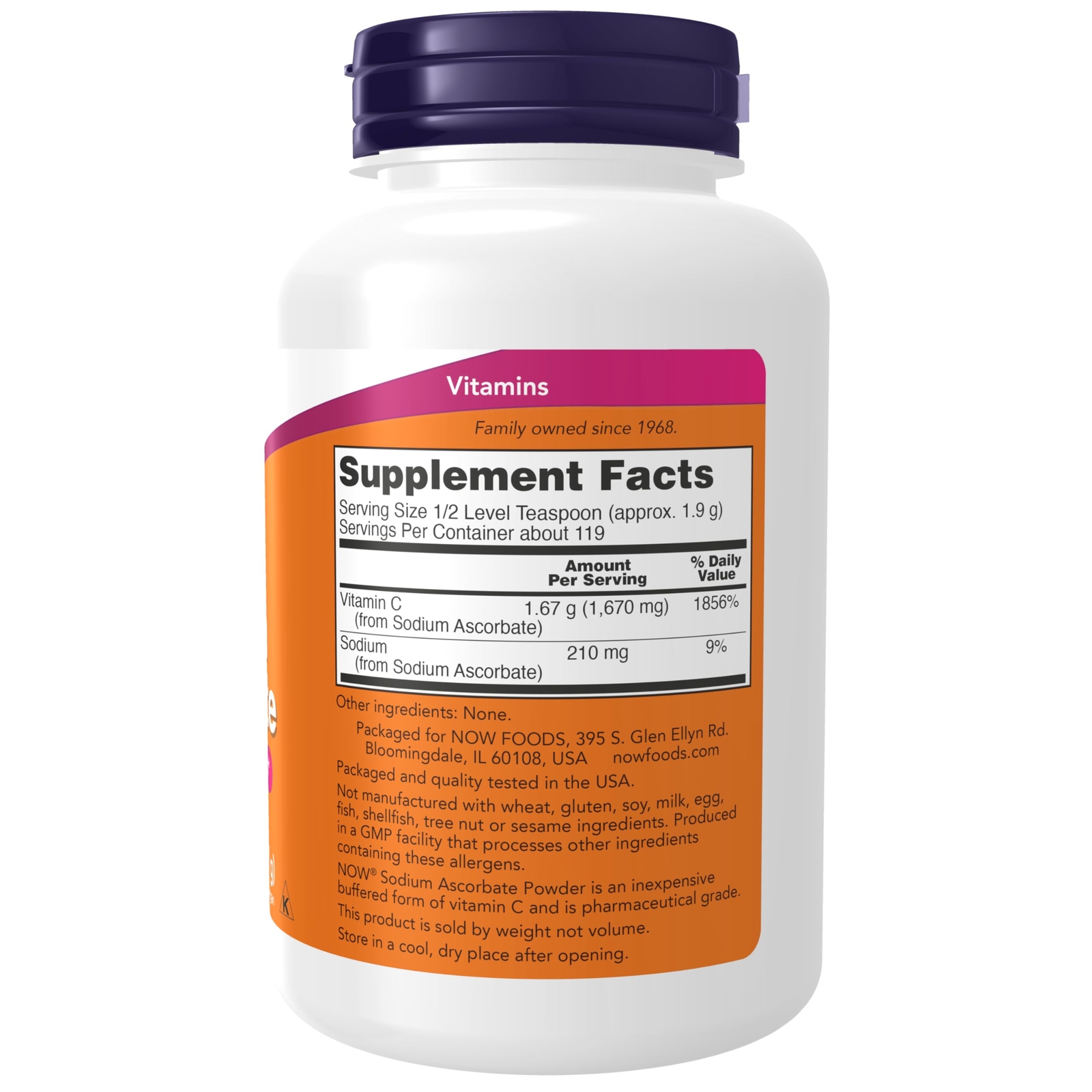 NOW Sodium Ascorbate Buffered Vitamin C Powder 119 Servings Non GMO Vegan