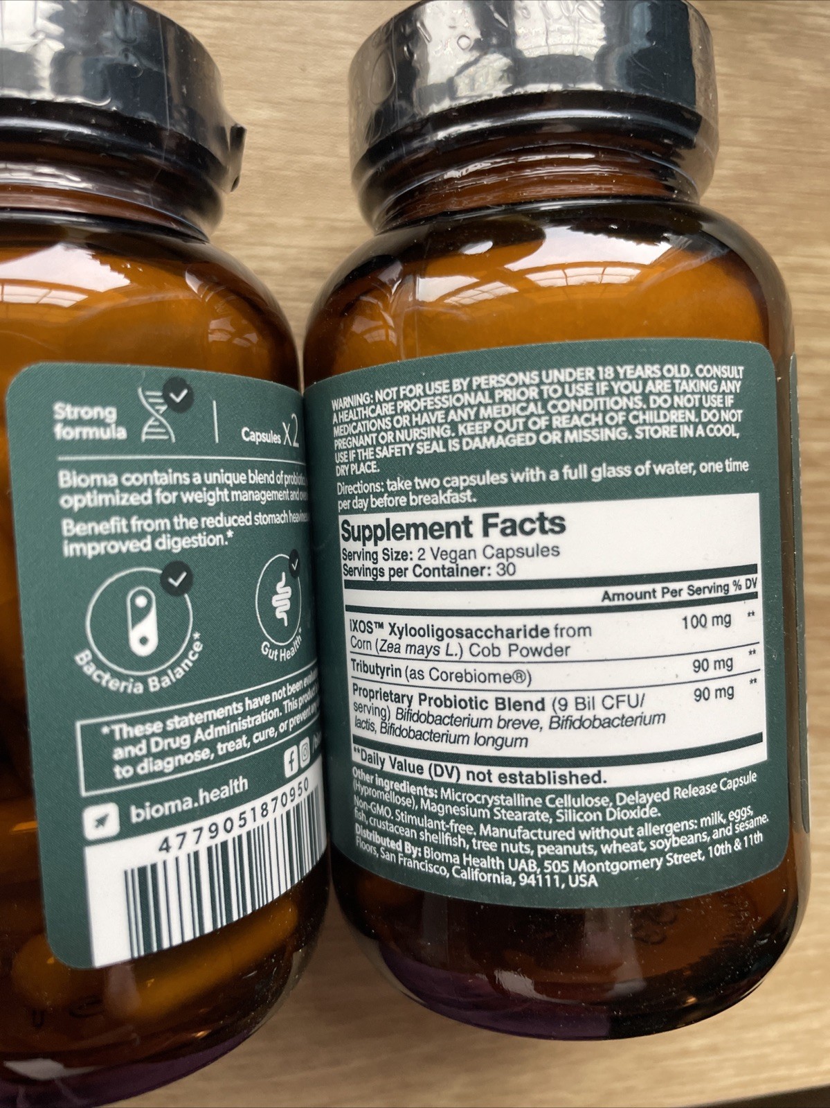 Bioma Probiotics 30 Day Supply, 60 Vegan Capsules, Dietary Supplement 2 Bottles