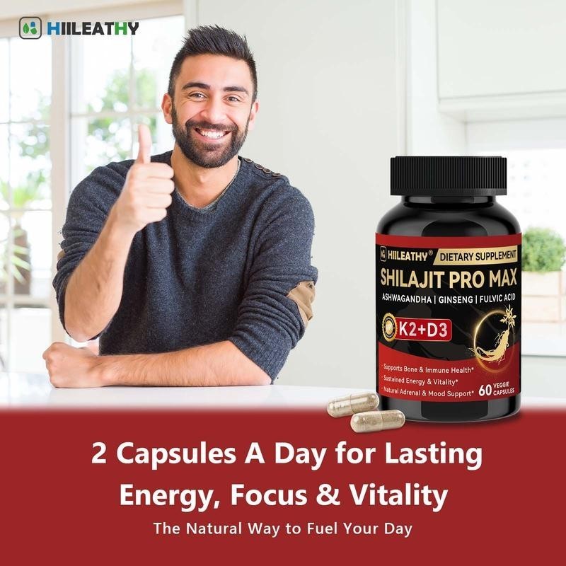 HIILEATHY Shilajit PRO MAX Supplements-Ashwagandha,Boost Energy,Provide Vitality