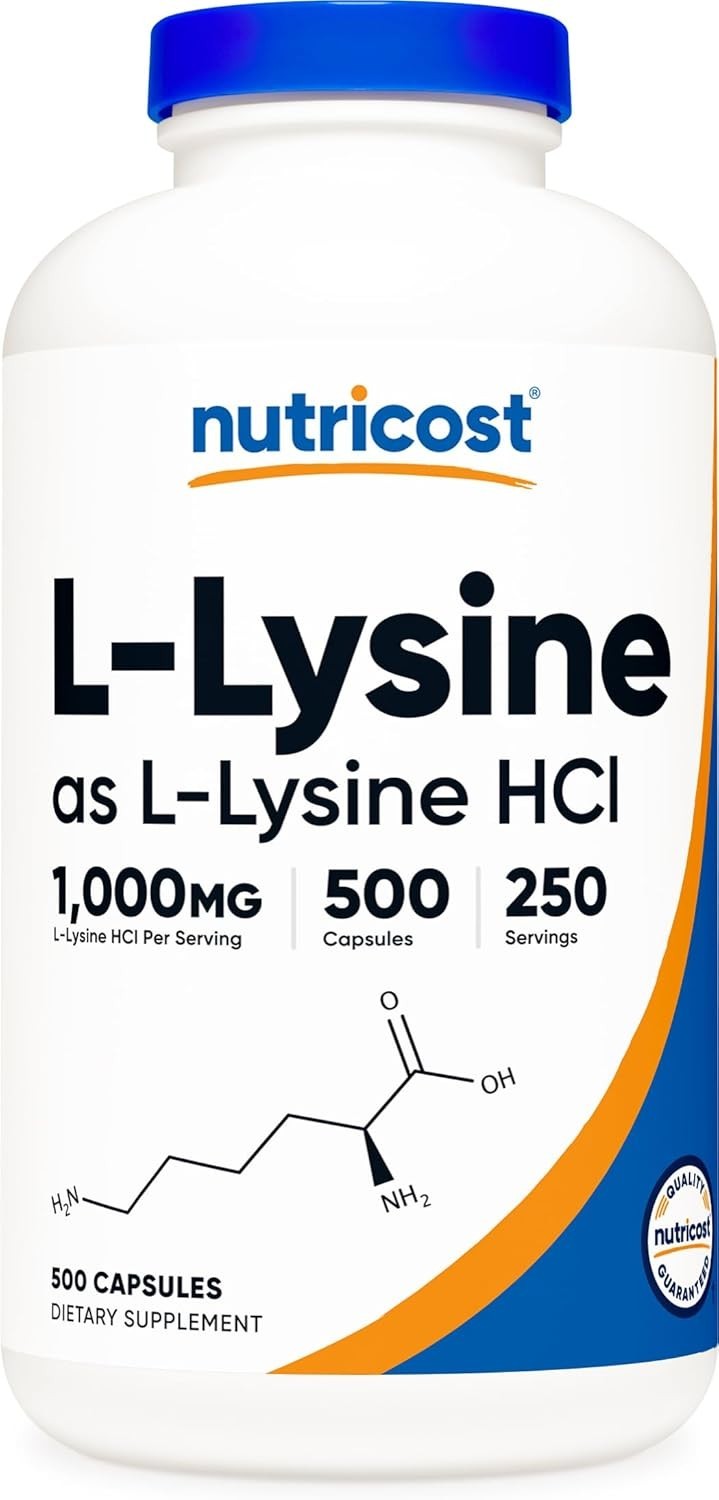 500 Capsules of L-Lysine 1000mg Per Serving – Essential Amino Acid, Gluten Free