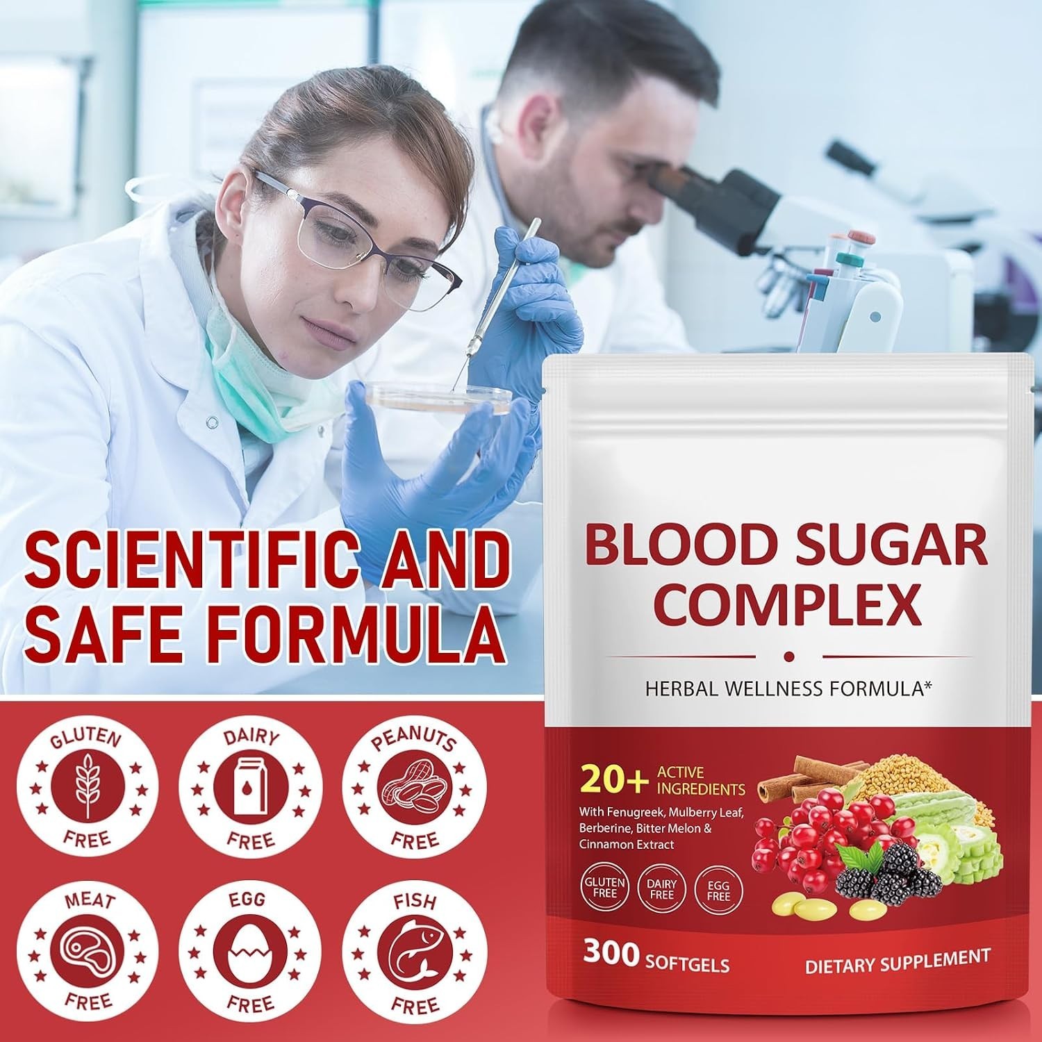 Blood Sugar Complex Supplement – 300 Softgels with 20+ Natural Ingredients