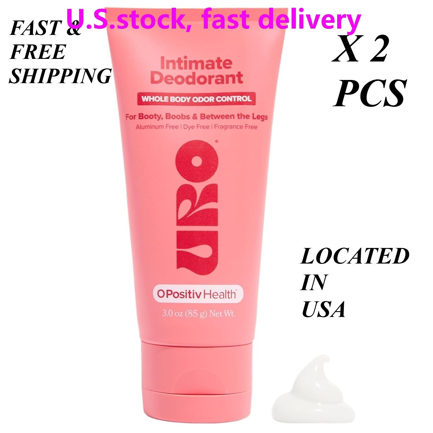 2 PCS– O Positiv URO Intimate Whole Body Deodorant Cream – Dermatologist Tested