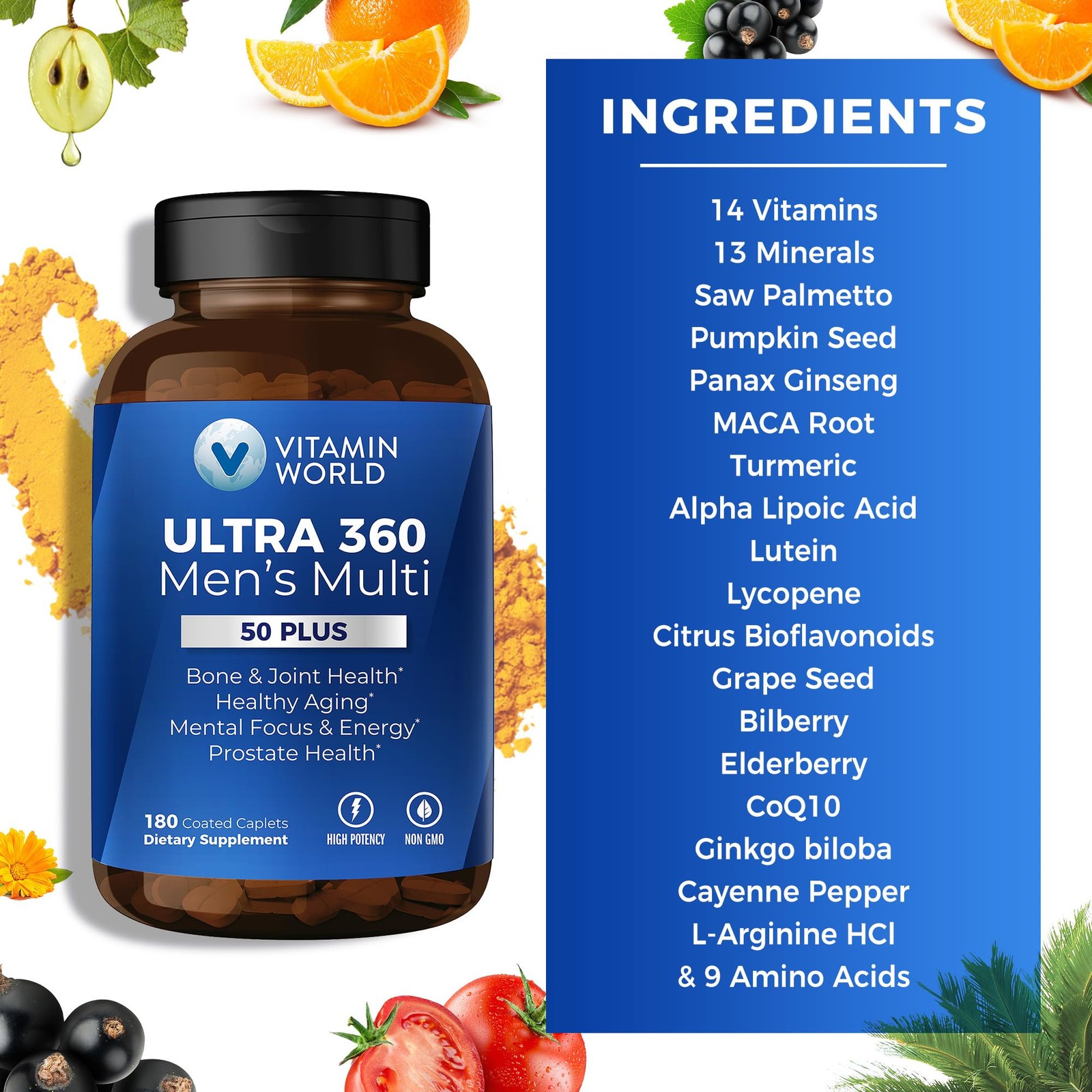 Vitamin World Ultra 360 Multivitamin for Men 50 Plus, 180 Count (Pack of 1)