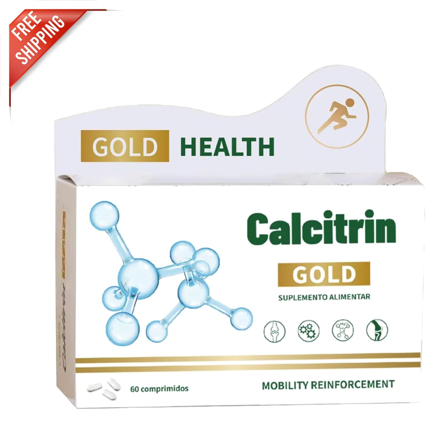 Calcitrin Gold Mobility Supplement: Unflavored Calcium & Collagen Tablets, 60 Ct