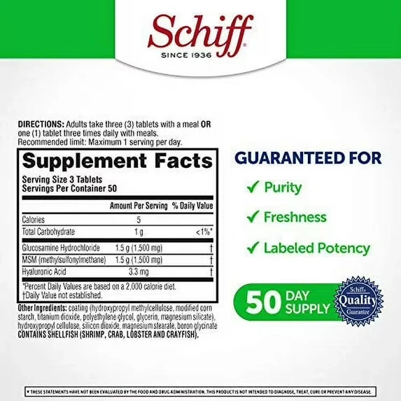 Schiff Glucosamine Plus MSM 150 tabs pack of6
