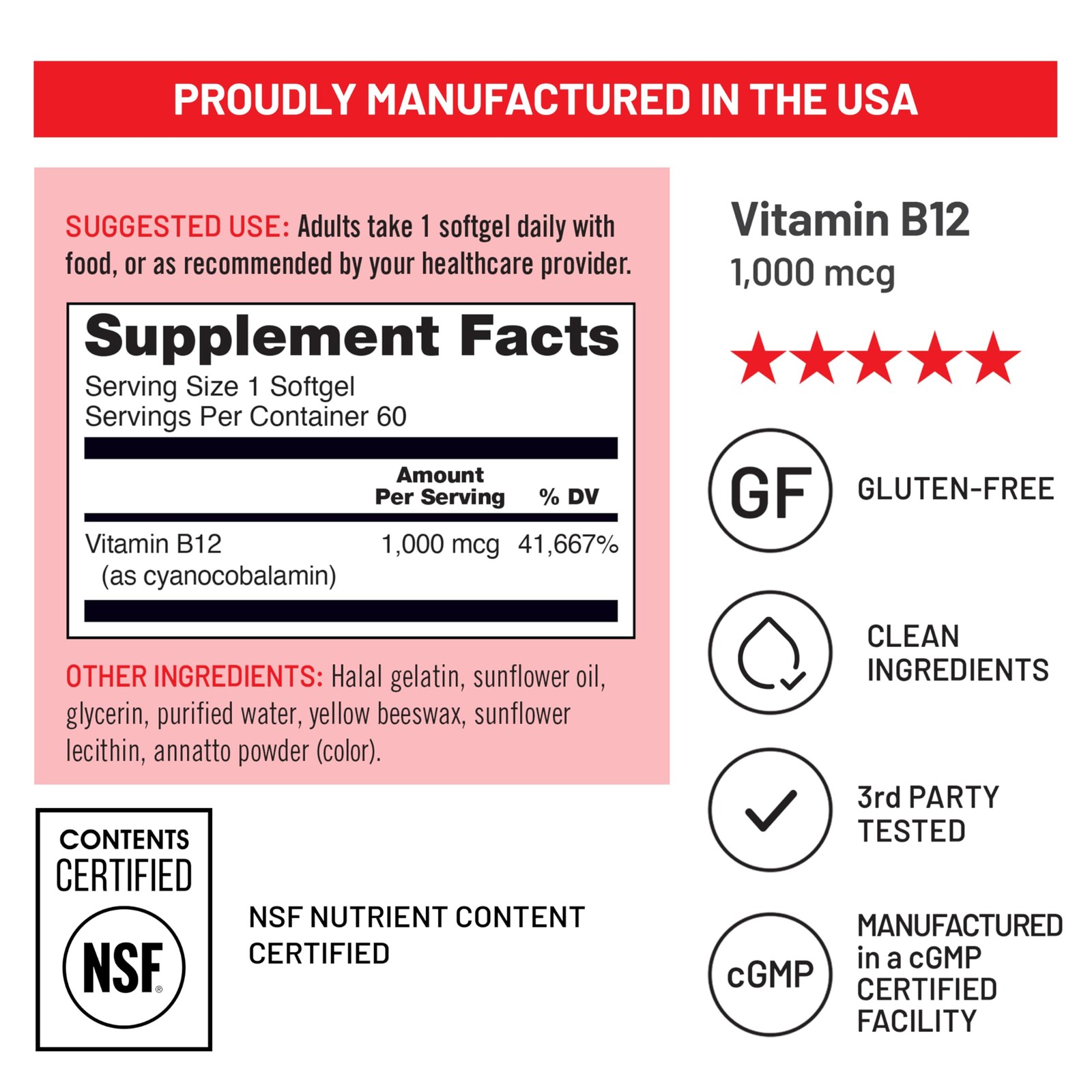 Vitamin B12 1000 mcg Dietary Supplement for Supporting Energy Metabolism, Me…