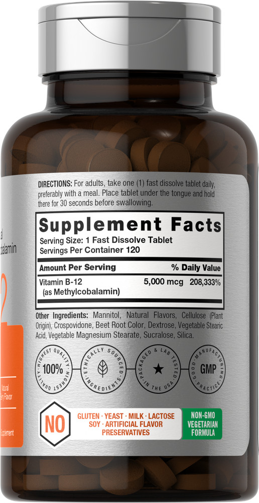 B12 Sublingual Methylcobalamin | 5000mcg | 120 Dissolvable Tablets | by Horbaach