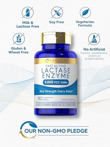 Max Strength Lactase Enzyme Tablets 9000 FCC | 180 Pills | Fast Acting Dairy Rel