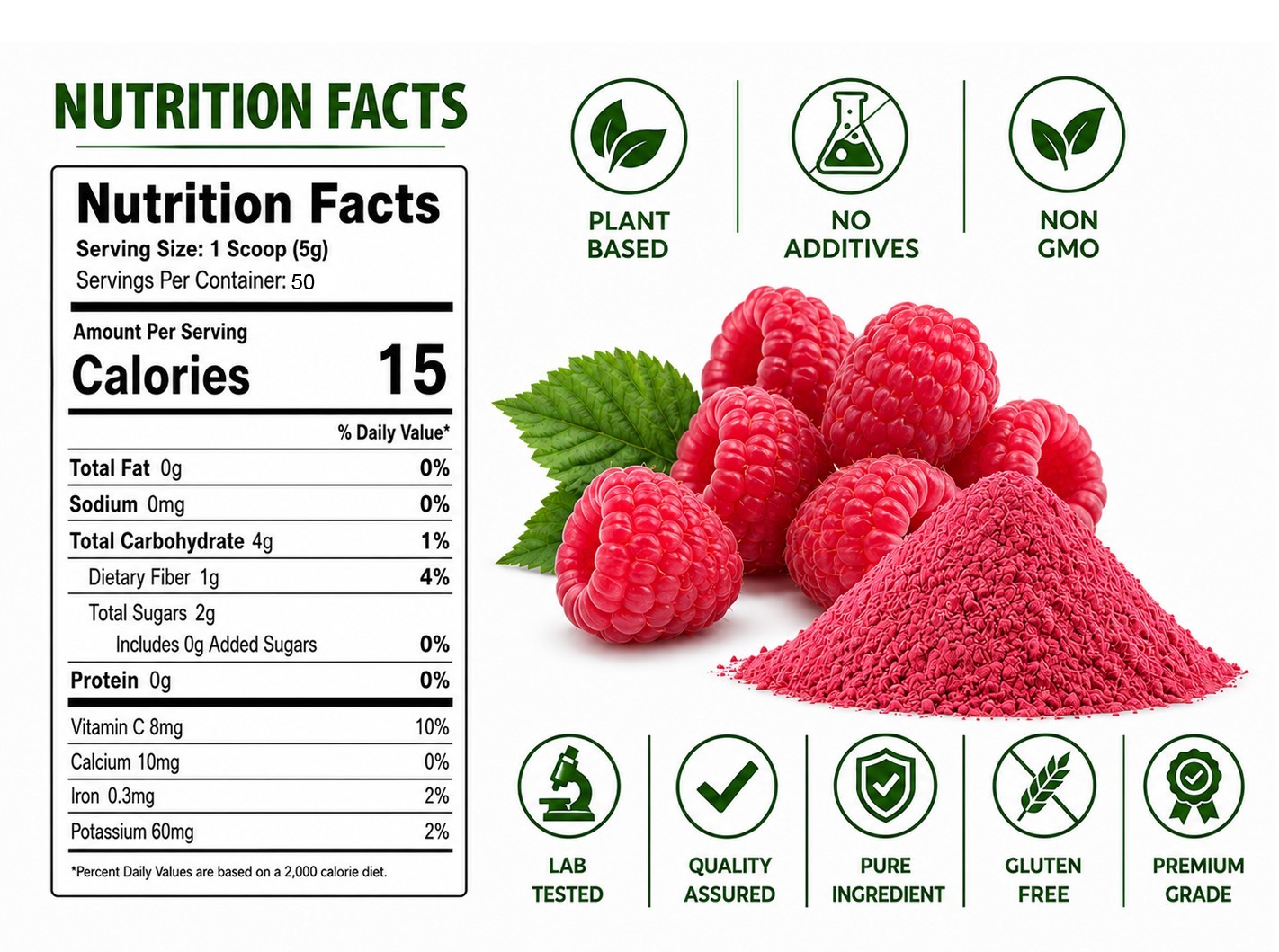 Freeze Dried Raspberry Powder Organic Superfood Non GMO Gluten Free Vegan 8oz