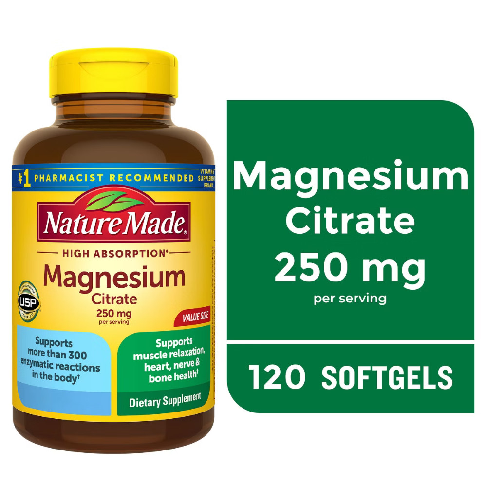Nature Made Magnesium Citrate 250mg Muscle, Nerve, Bone&Heart Support Supplement