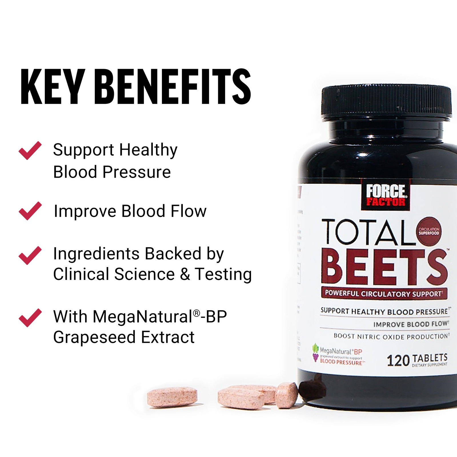 Force Factor Total Beets Blood Pressure Support & 120 Count (Pack of 1), Beet