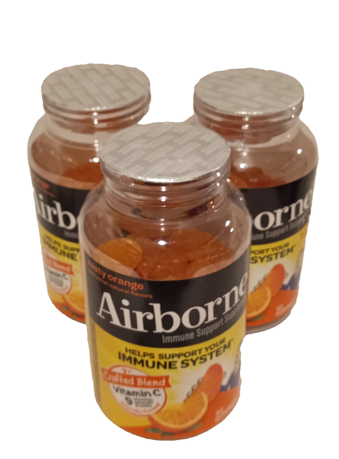3x Airborne Immune Support Supplement Zesty Orange 42 Gummy Each. Ex.02/2026