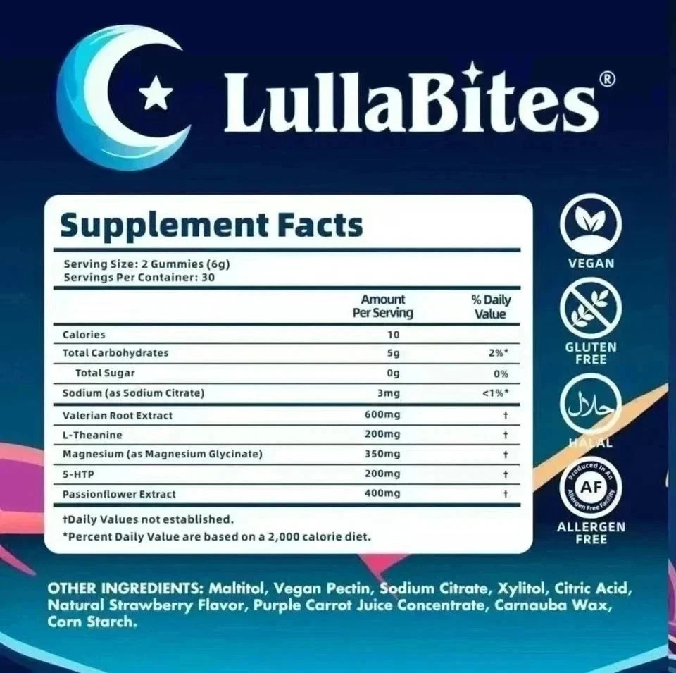 LullaBites Natural Sleep Gummies – Strawberry Stars – 60 Gummies – Sleep Support