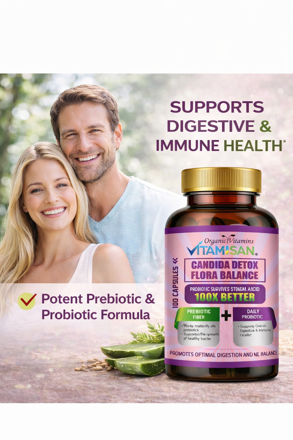 Candida Detox 3 Pack Probiotic Prebiotic Gut Health Digestive 300 Caps
