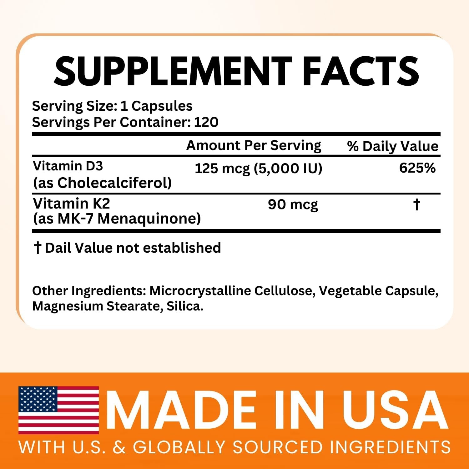 VITBOOST Vitamin D3 K2 Complex – Easy to Swallow | Gluten-Free | USA Made 120CAP
