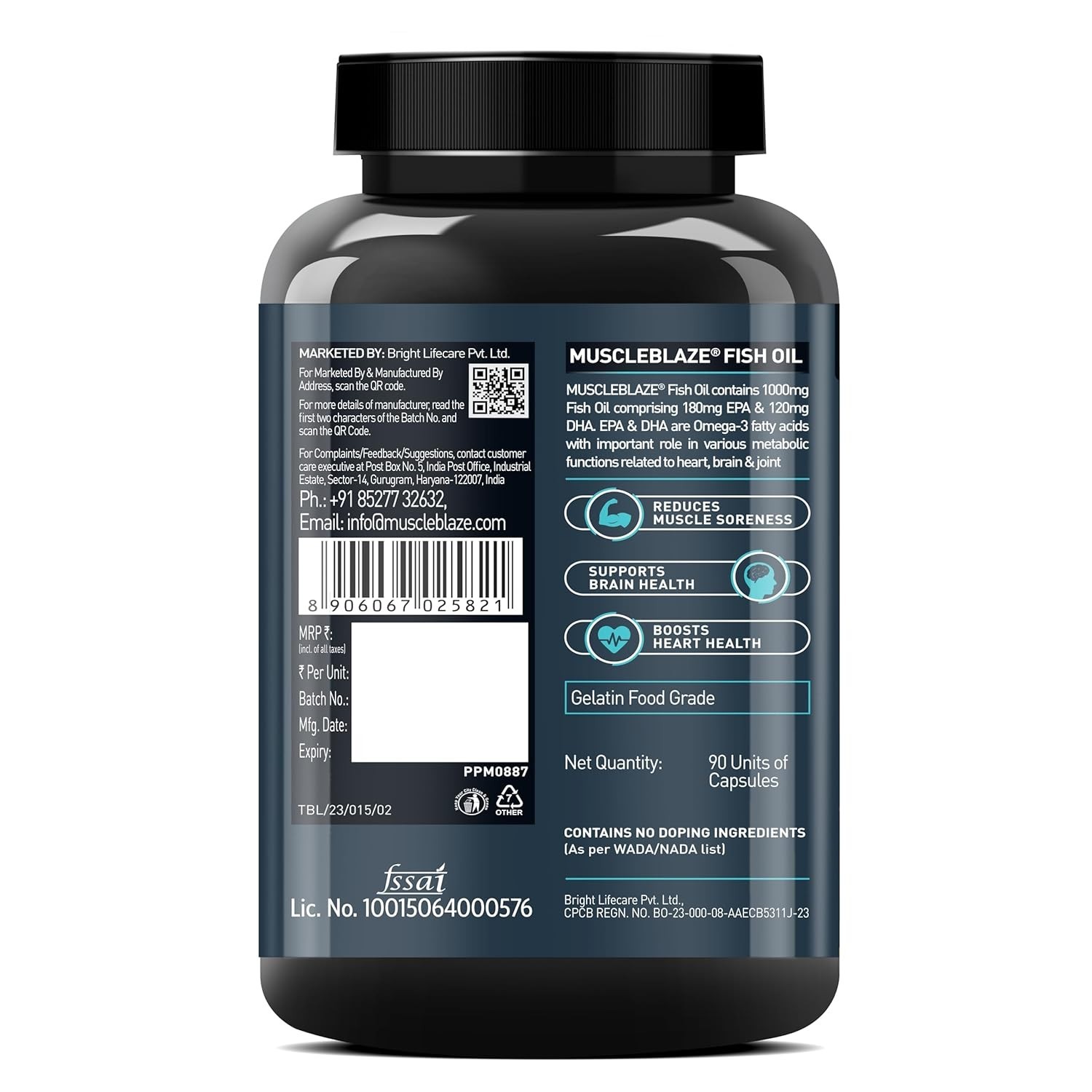MuscleBlaze Omega 3 Fish Oil, 90 Capsules 1000mg Omega 3 ,180mg EPA & 120mg DHA