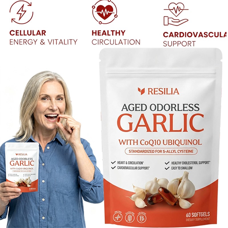 Resilia Garlic Extract 600mg Softgels (60 Count) Odorless Aged Garlic Extra – US
