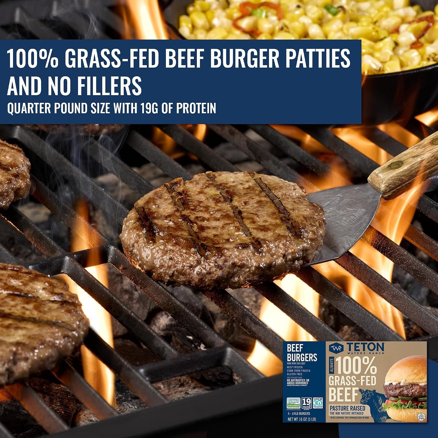 Convenient 100% Grass-Fed Beef Burgers, Frozen, Gluten Free, 4 Patties, 16 oz