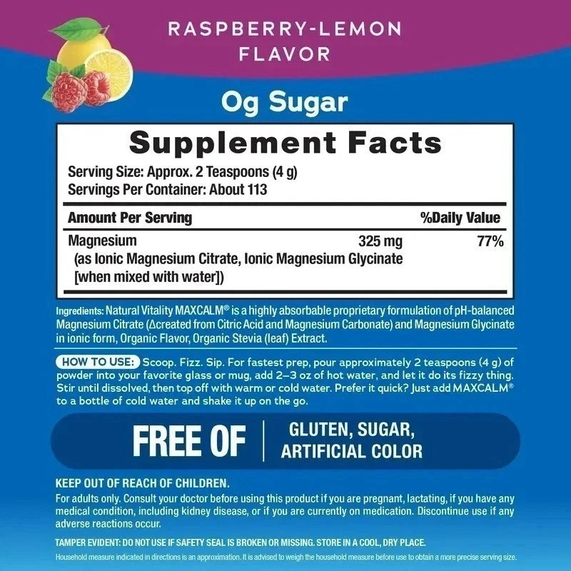 2-Pack Natural Vitality Calm Magnesium Powder – Raspberry Lemon, 16oz Each, Vega