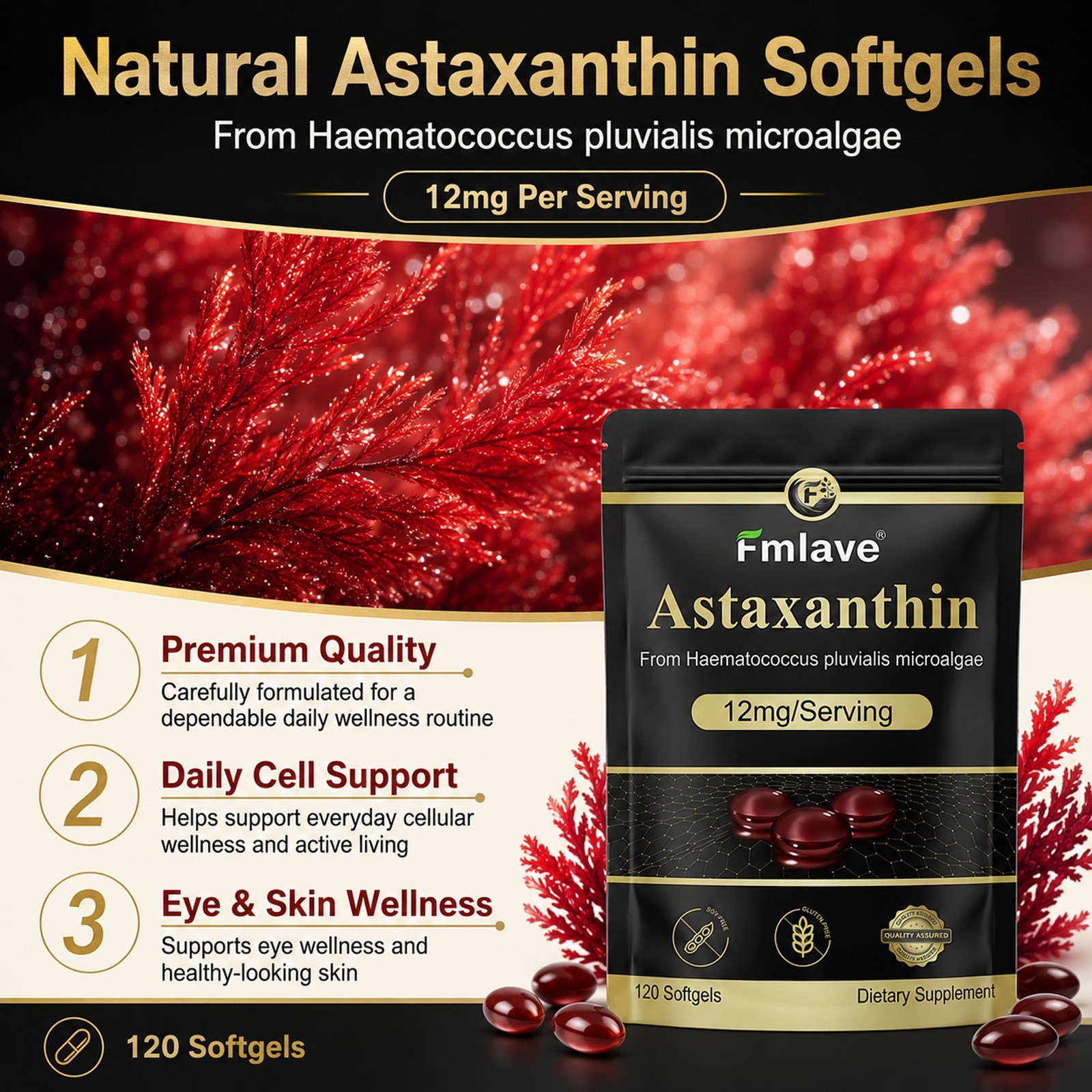 3pack Micro Ingredients Astaxanthin 12mg, 360 Softgels, Natural Antioxidant Skin