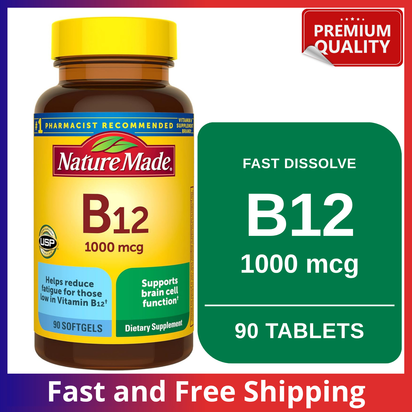 Nature Made Sublingual Vitamin B-12 Tablets Supplement 1000 mcg 90 Count