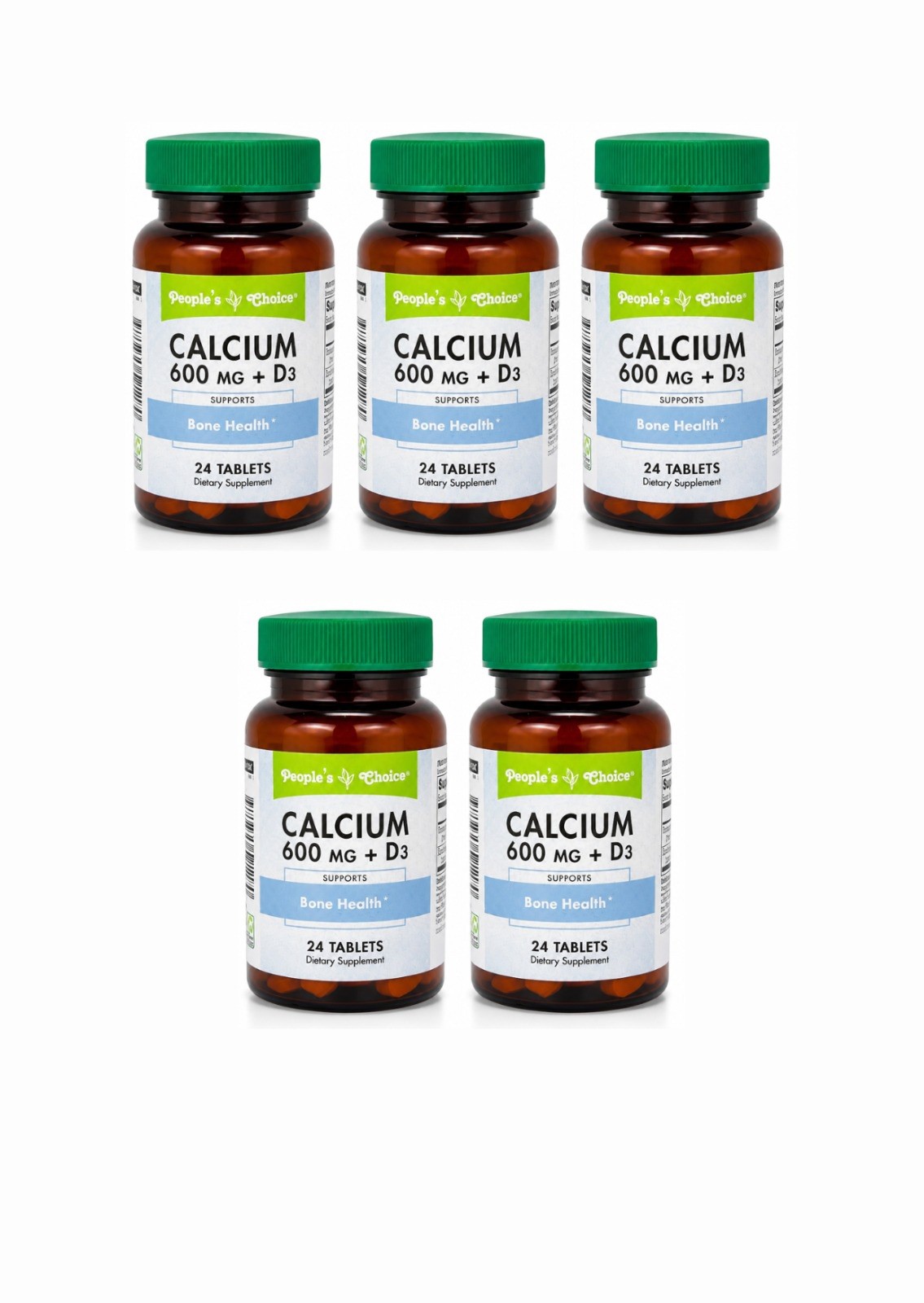 People’s Choice Calcium 600mg + D3 24 Tablets 5 Pack Bone Health Support