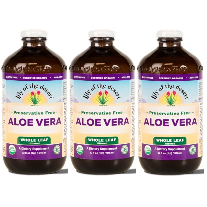 Aloe Vera Juice Whole Leaf (Filtered) Preservative Free 32 fl.oz Each (Pack of 3