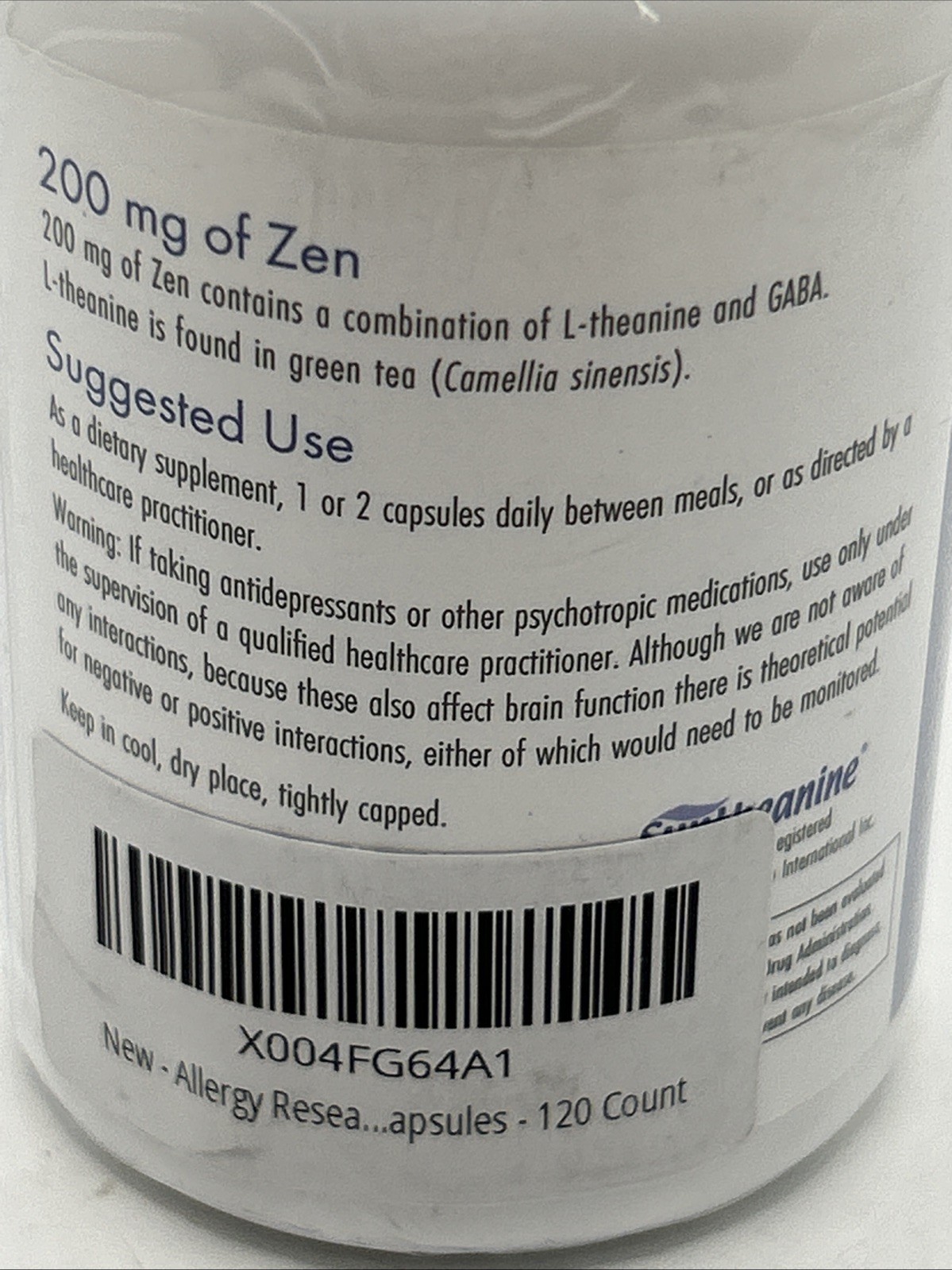 Allergy Research Group 200 Mg Of Zen 120 Veg Caps Exp: 05/2027 Hypoallergenic