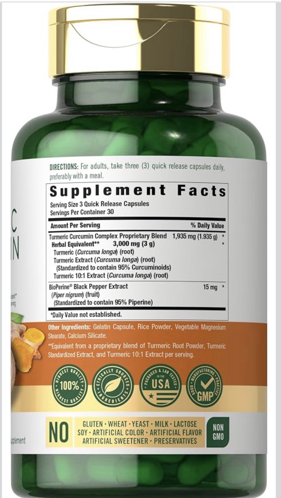 Tumeric Curcumin Max Potency and Ginger Complex 3000 Mg, 90 Softgels by Carlyle