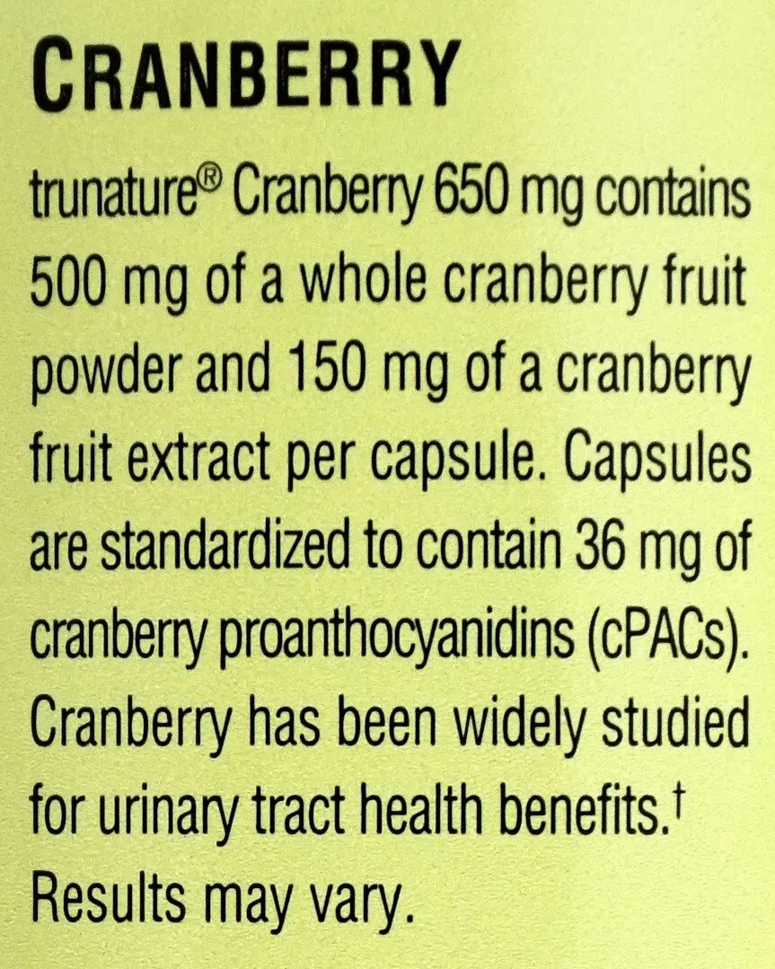 Trunature Cranberry 650mg Capsules with Pacran One-Per-Day Veggie Caps 140 Count