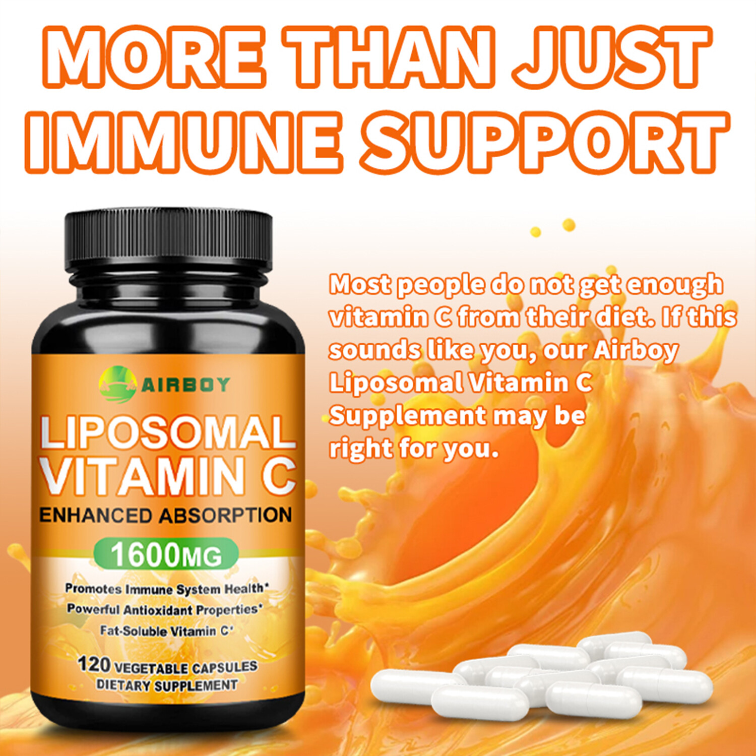 120pcs Liposomal Vitamin C 1600mg – High Absorption, Fat Soluble Vit Supplements