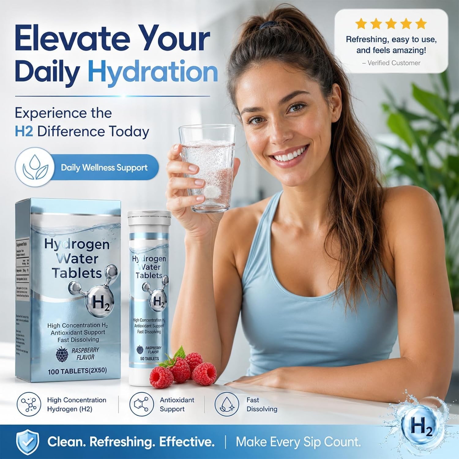 Raspberry Hydrogen Water Tablets, 100 ct Molecular Hydrogen Water Tablets