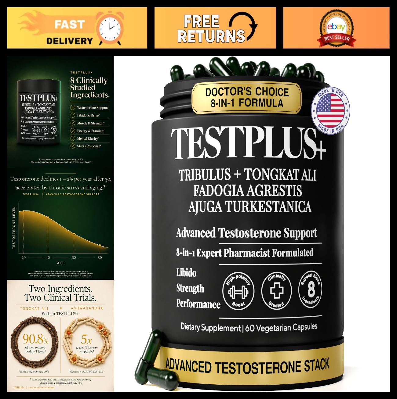 Testosterone Booster 1450mg 8-in-1 | Energy, Strength, Focus & Vitality Support
