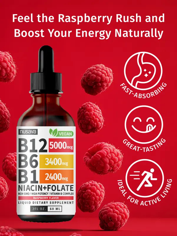Nusava Vitamin B complex – B 12, B 6 & B 1 + Niacin & Folate 60ML Free Shipping