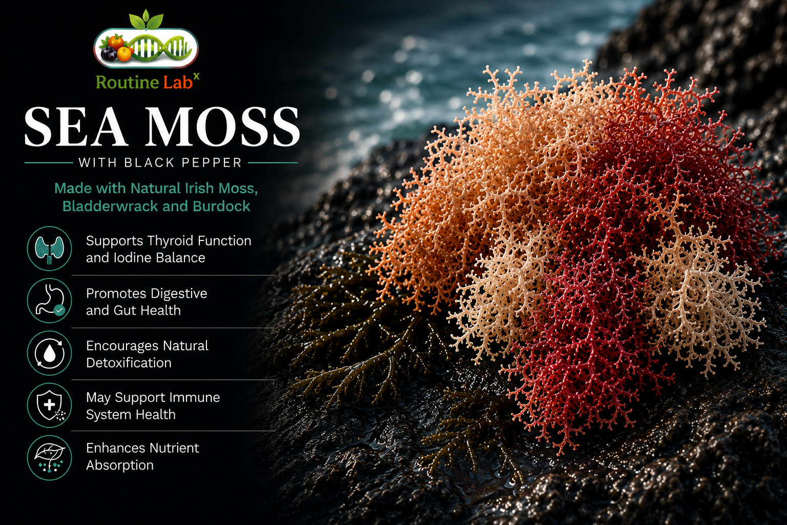 Routine LabX Organic Sea Moss w/ Black Pepper 60 Capsules (1,405mg per serving)