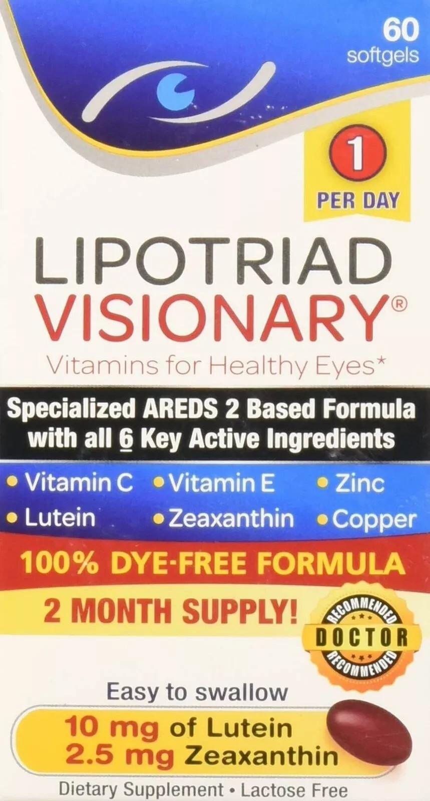 Lipotriad Visionary 1 Per Day AREDS 2 Eye Vitamin & Mineral Supplement | All 6