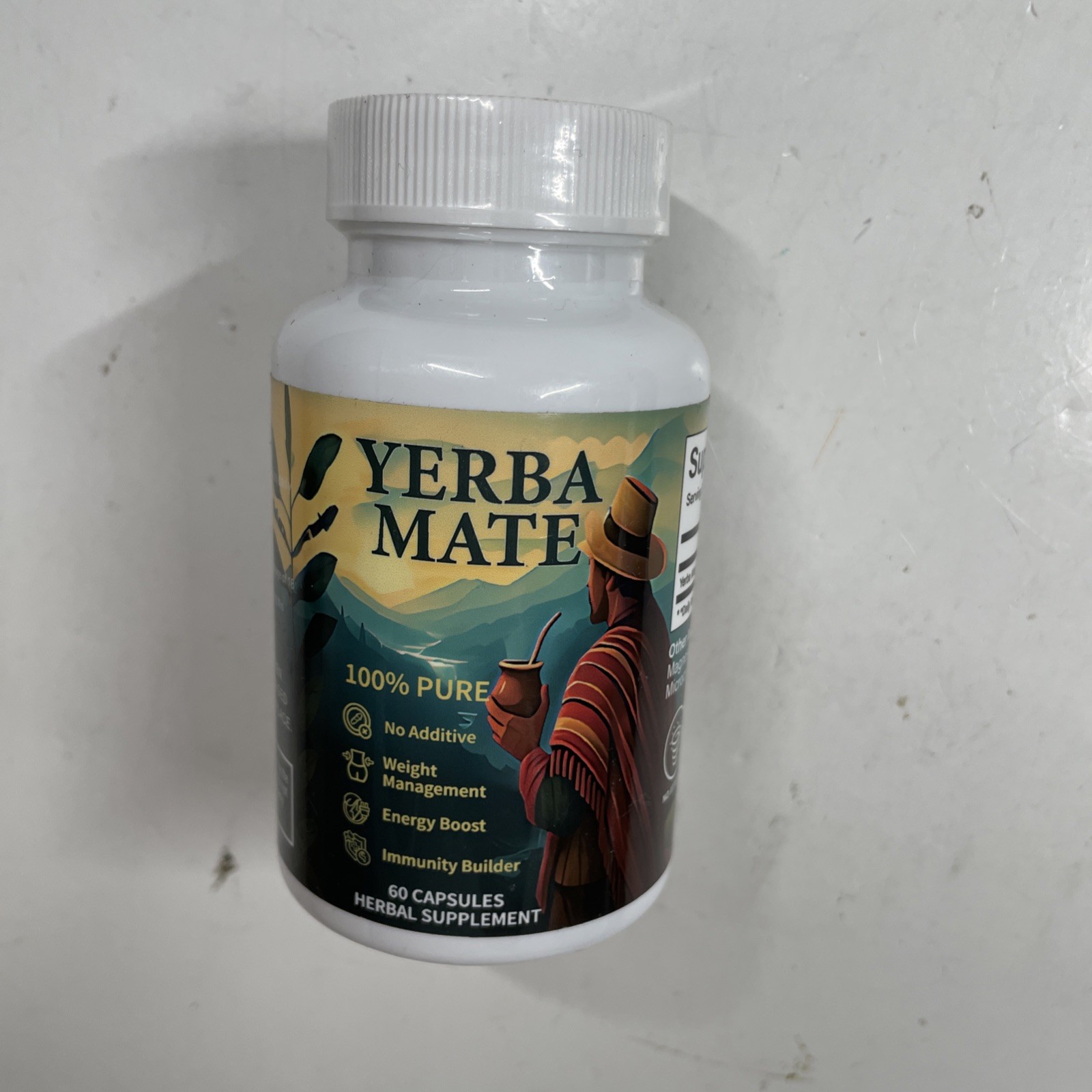 Yerba Mate Herbal Supplement – 60 Capsules – 100% Pure – 75mg Caffeine Exp 03/27