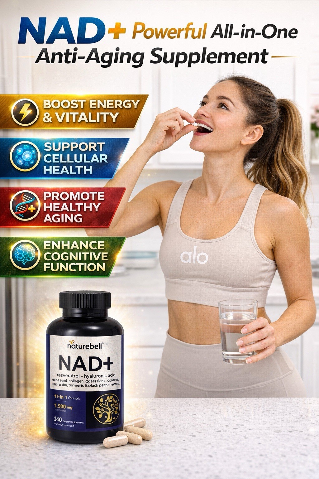 NAD+ 1500mg w/ Resveratrol CoQ10 | 240 Capsules | Energy Anti Aging Supplement