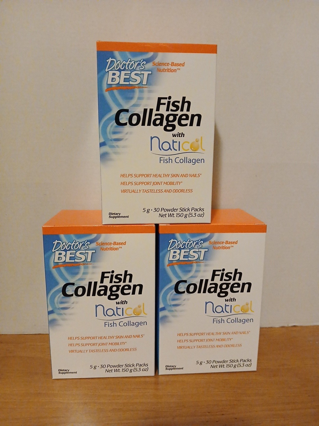 THREE Doctor’s Best Fish Collagen + Naticol 30 Powder Sticks Each Pack