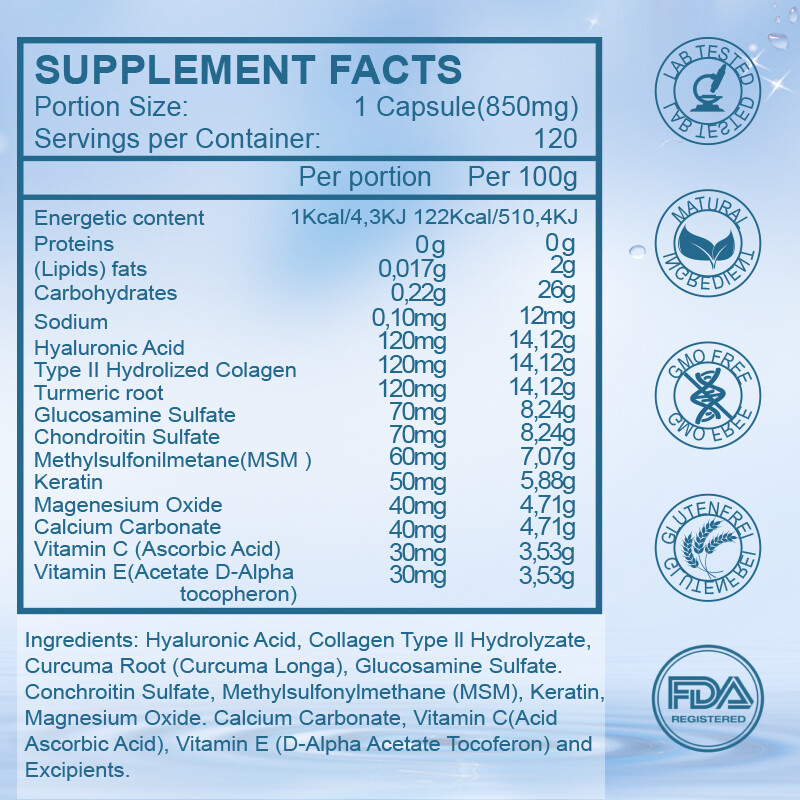 MENXI Hyaluronic Acid 120 Capsules Support Healthy Joints Help Reduce Wrinkles