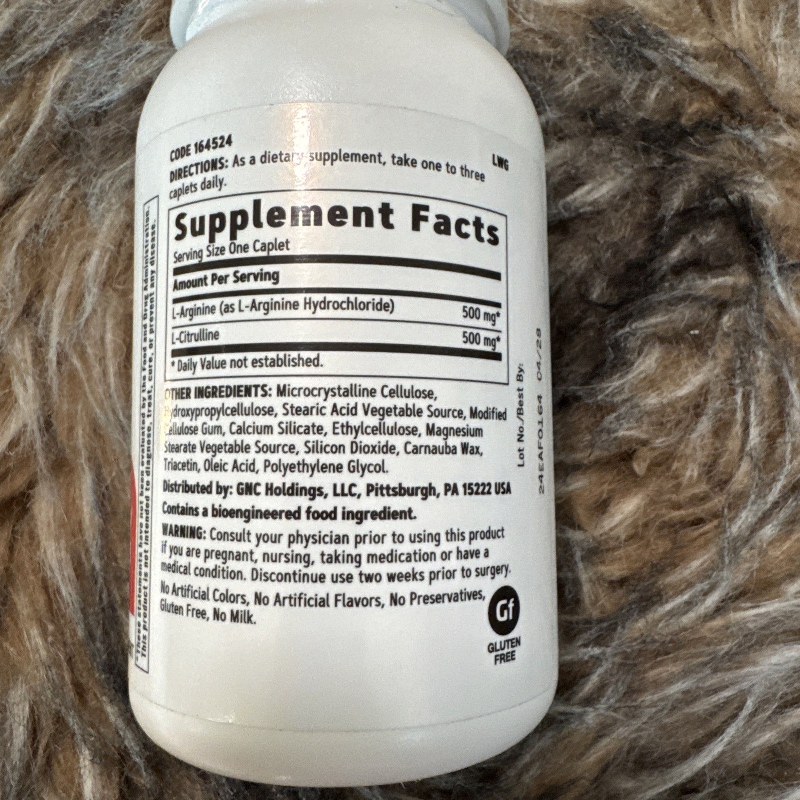 New & Sealed GNC L-Arginine & L-Citrulline 500mg 120 Caplets Exp 04/2028