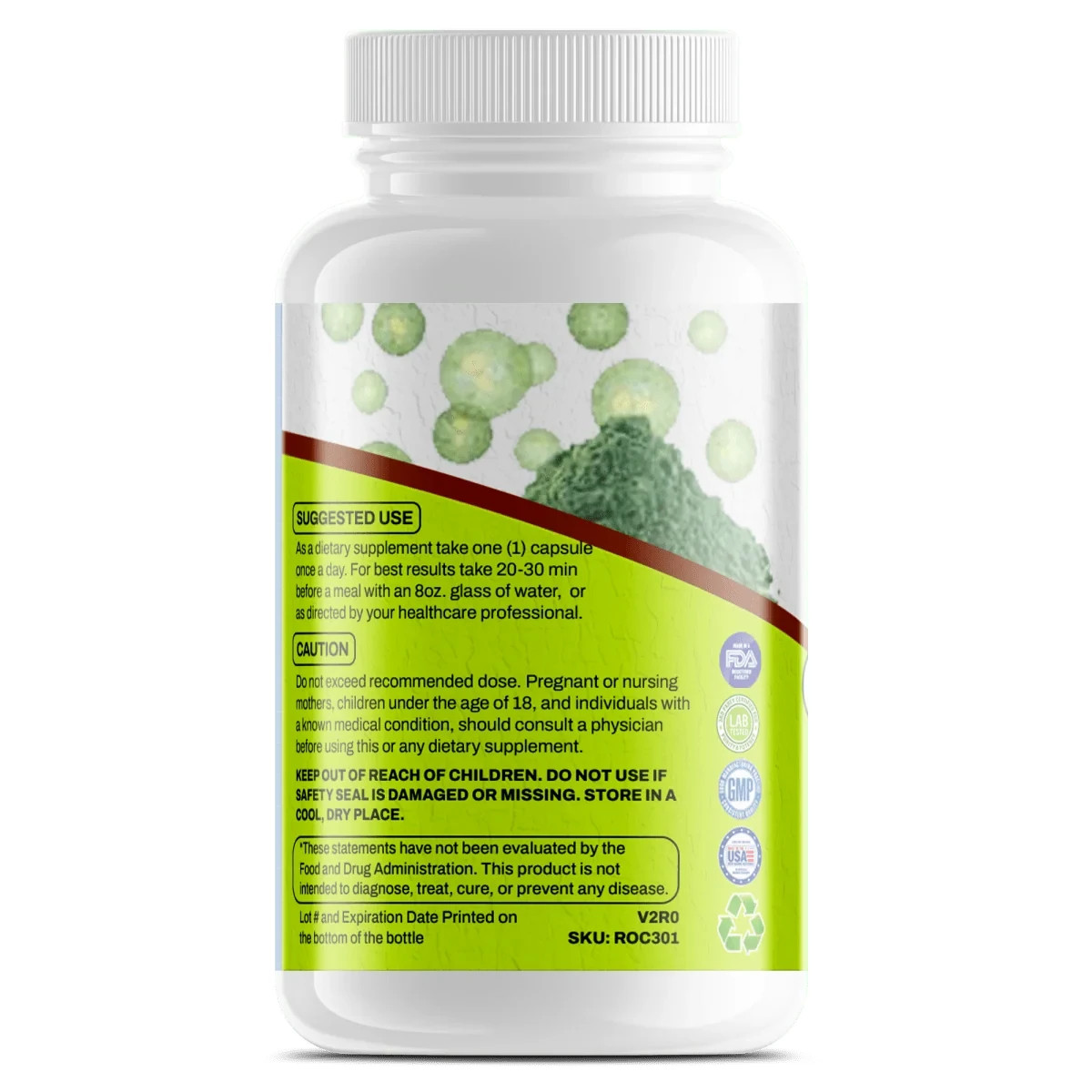 Big Brain Brew Pure Chlorella 500mg 60 Veggie Capsules Broken Cell Wall Algae