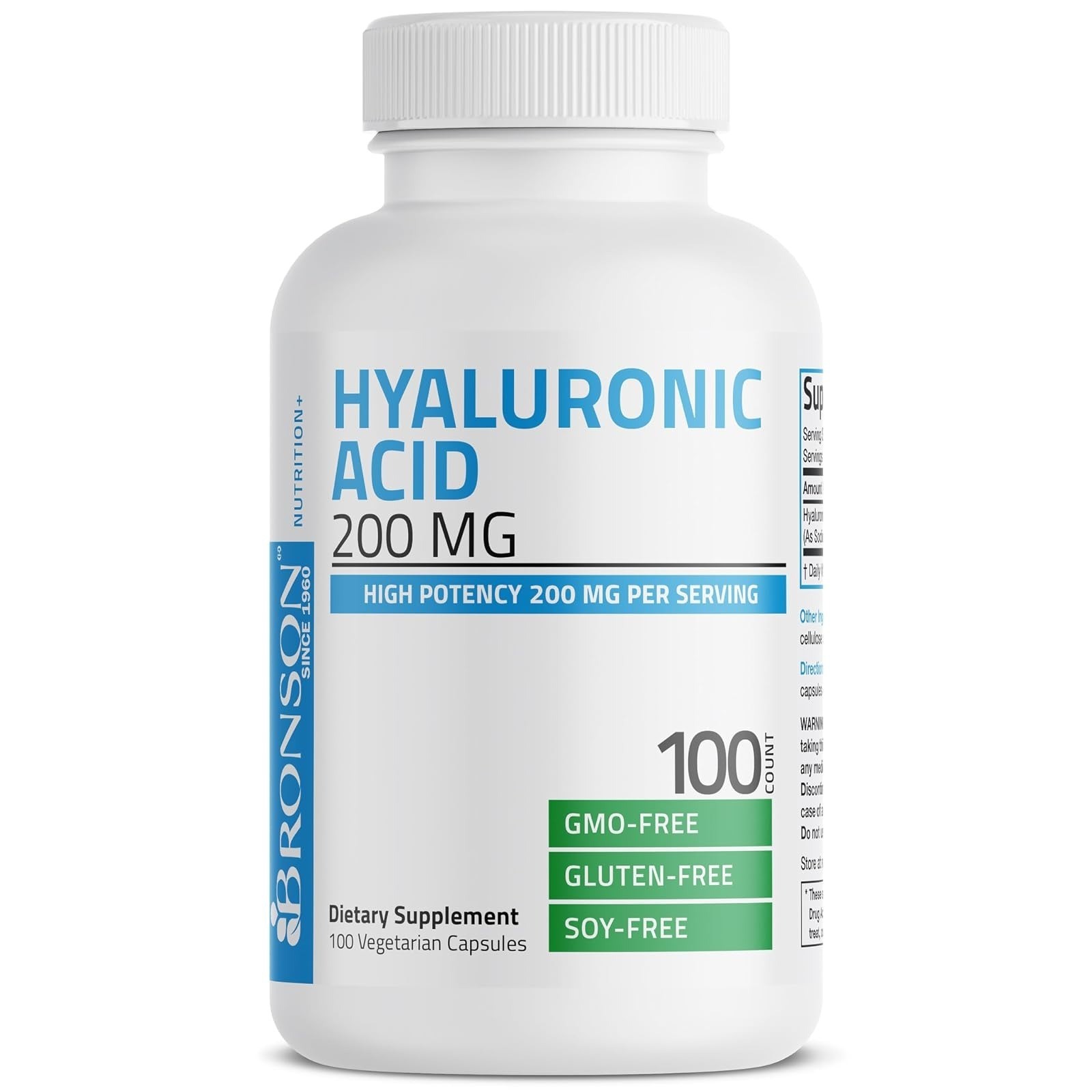 Bronson Hyaluronic Acid 200 MG – Joint & Skin Support – 100 Vegetarian Capsules