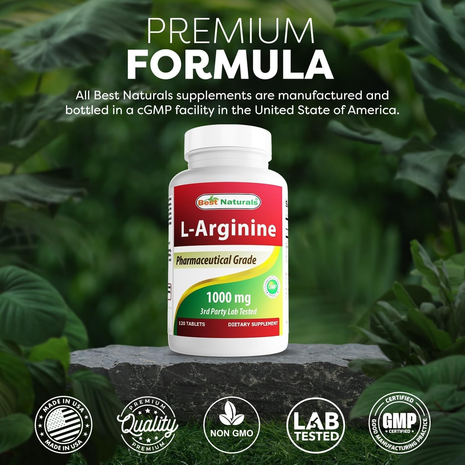 Best Naturals L-Arginine 1000 mg 120 Tablets Nitric Oxide Booster Pharma Grade
