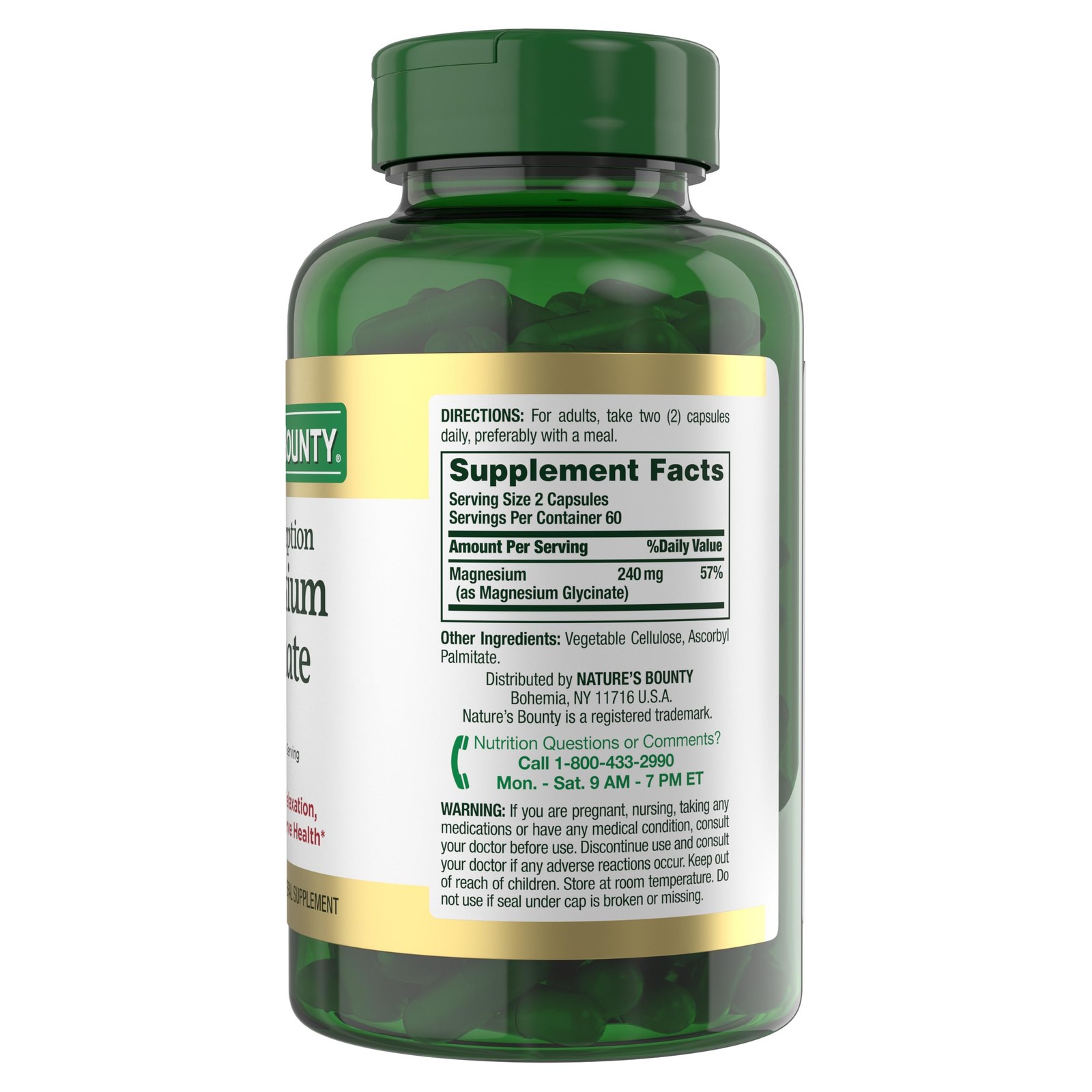Nature’s Bounty High Absorption Magnesium Glycinate 240 mg 120 Count (Pack Of 1)