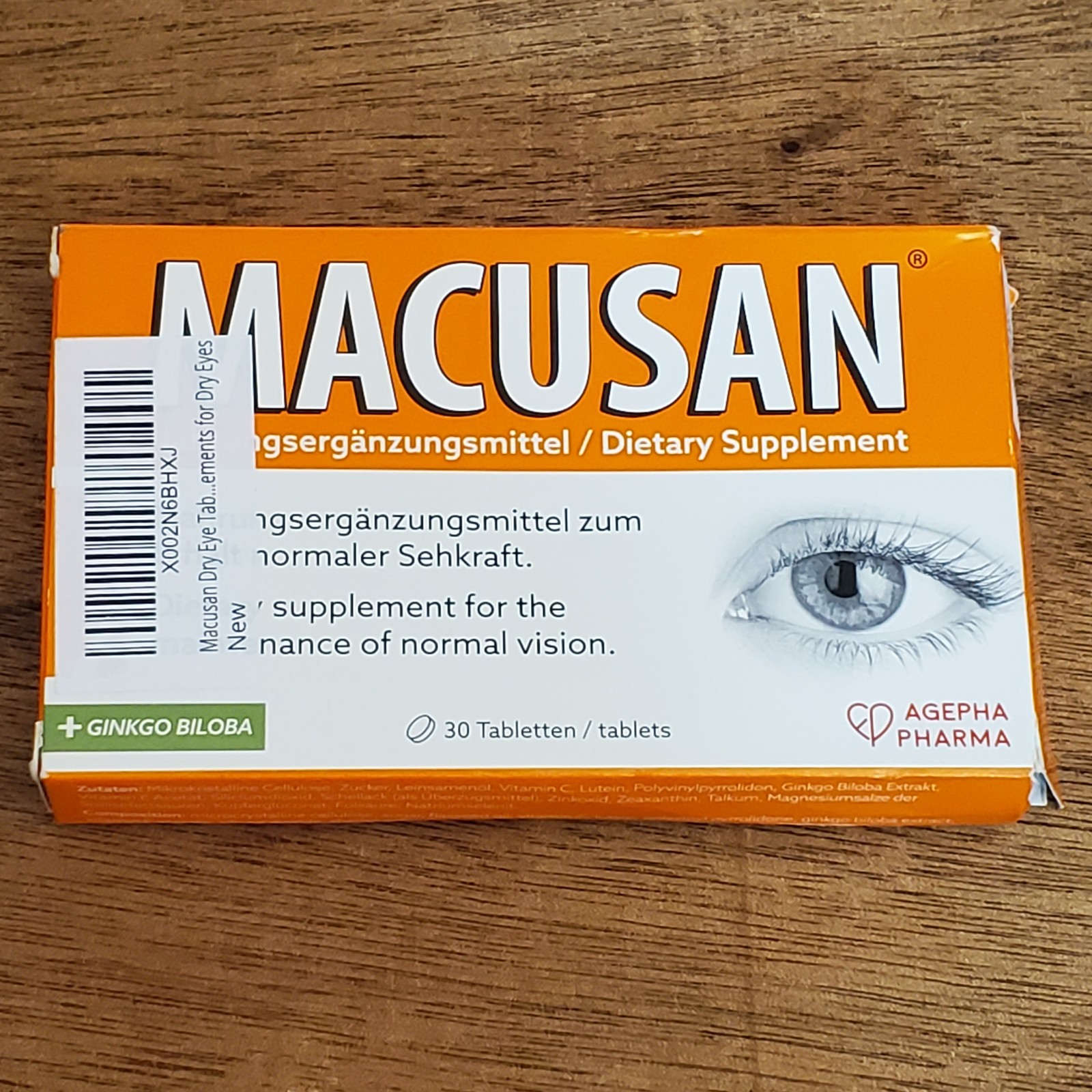 Macusan Vision Performance Dry Eyes Supplement + Ginkgo Biloba 30 Tablets 9/2029