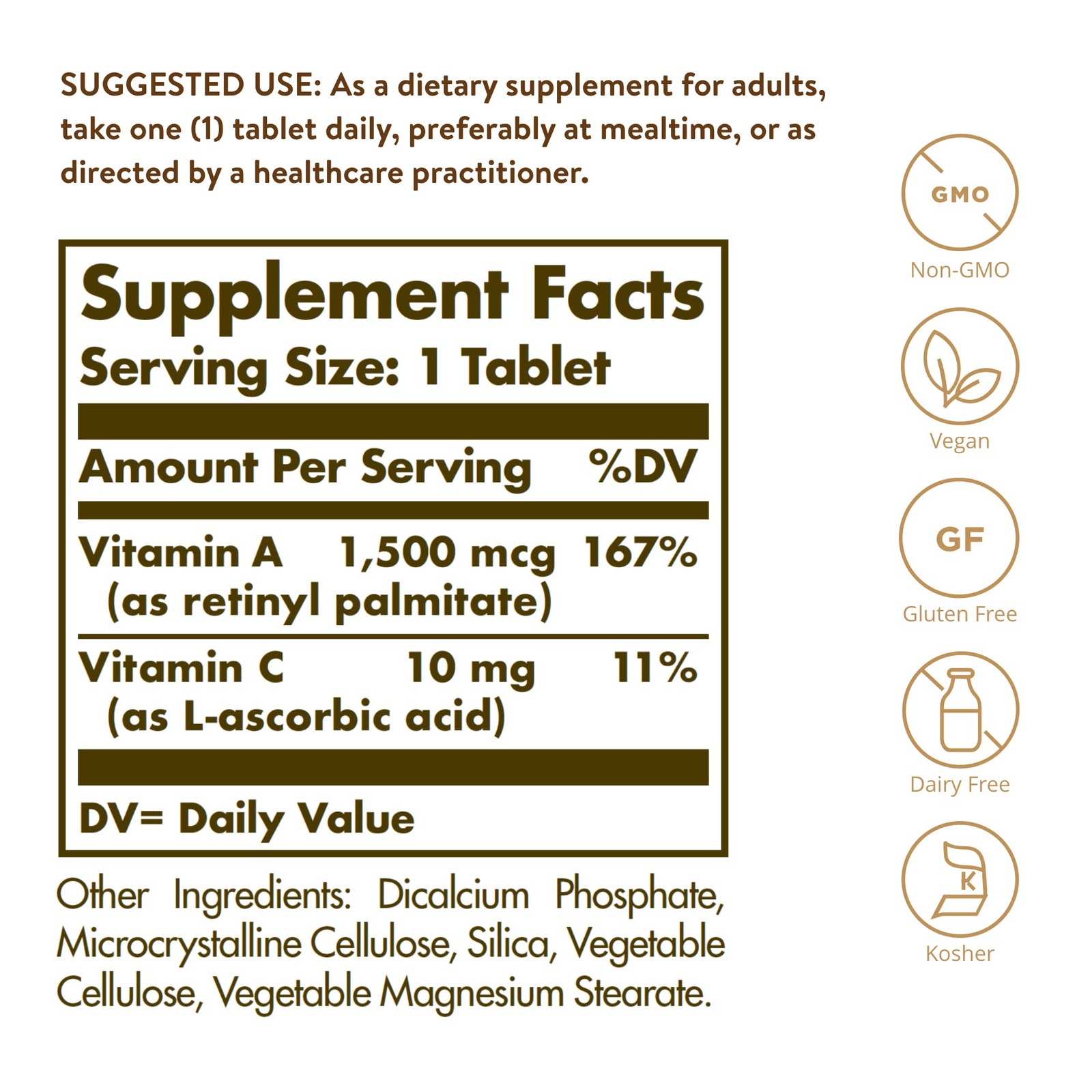 Solgar Dry Vitamin A 100 Count Oil Free Non GMO Vegan Immune Skin Eyes Health